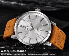 将图片加载到图库查看器，Business Fashion Men Watches Brown Luxury Military Leather Band Wristwatches  Date Week Display Watch

