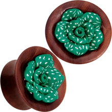 将图片加载到图库查看器，Handcrafted Rosewood Speckled Green Succulent Saddle Plug Set Sizes 14mm to 20mm
