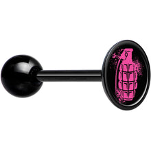 Load image into Gallery viewer, Pink Grenade Black Barbell Tongue Ring
