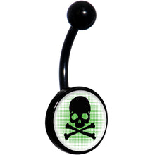 将图片加载到图库查看器，Green Black Skull Black Belly Ring
