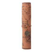 Load image into Gallery viewer, PU Leather Rollup Pen Bag Vintage Creative Map Pencil Case
