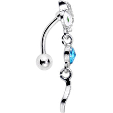 Load image into Gallery viewer, Blue Gem Heart Fierce Fox Head Top Mount Dangle Belly Ring
