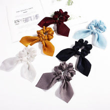 将图片加载到图库查看器，Pure Color Elastic Hair Band Rabbit Ear Bow Pearl Hair Rope Satin Ponytail Scrunchie Bobbles Elastic Hair Ties Ropes Ponytail Holder Accessories for Women And Girls
