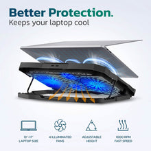 将图片加载到图库查看器，Purely Laptop Cooling Pad, 6 Adjustable Height Laptop Stand, 4 Fans: 3 Fan Modes + 6 Speeds, LED Display, 2 USB Ports
