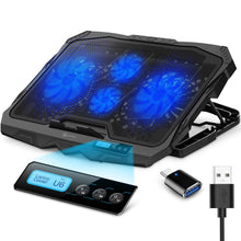 将图片加载到图库查看器，Purely Laptop Cooling Pad, 6 Adjustable Height Laptop Stand, 4 Fans: 3 Fan Modes + 6 Speeds, LED Display, 2 USB Ports

