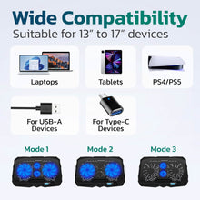 将图片加载到图库查看器，Purely Laptop Cooling Pad, 6 Adjustable Height Laptop Stand, 4 Fans: 3 Fan Modes + 6 Speeds, LED Display, 2 USB Ports
