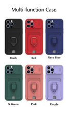 Load image into Gallery viewer, Purple Silicone Slide Camera Protector Case For iPhone 14 11 12 13 Pro Max X XR XS Magnetic Ring Card Holder Cover Heavy Duty Multifunctional Shockproof Magnetic Cover Case &amp; Holder
