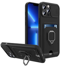 Load image into Gallery viewer, Purple Silicone Slide Camera Protector Case For iPhone 14 11 12 13 Pro Max X XR XS Magnetic Ring Card Holder Cover Heavy Duty Multifunctional Shockproof Magnetic Cover Case &amp; Holder
