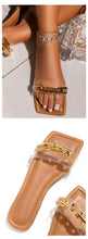 Load image into Gallery viewer, Purple Women's Slippers Summer Gold Chain Luxury Square Head Flat Heel Outdoor Beach Women Slides Sandals Leather Flat Sandals  Strap Slides With Chain Open Toe Summer Slippers
