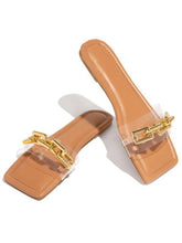 Load image into Gallery viewer, Purple Women's Slippers Summer Gold Chain Luxury Square Head Flat Heel Outdoor Beach Women Slides Sandals Leather Flat Sandals  Strap Slides With Chain Open Toe Summer Slippers

