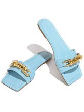 Load image into Gallery viewer, Purple Women's Slippers Summer Gold Chain Luxury Square Head Flat Heel Outdoor Beach Women Slides Sandals Leather Flat Sandals  Strap Slides With Chain Open Toe Summer Slippers
