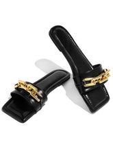 Load image into Gallery viewer, Purple Women's Slippers Summer Gold Chain Luxury Square Head Flat Heel Outdoor Beach Women Slides Sandals Leather Flat Sandals  Strap Slides With Chain Open Toe Summer Slippers
