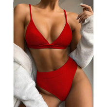 Load image into Gallery viewer, Push Up Bikini Set Swimsuits High Waist Swimwear Women Ribbed Bathing Suits Brazilian Bikinis Swimsuit for Women  Bottom Triangle Bikinis Top Bathing Suit
