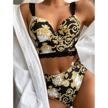 将图片加载到图库查看器，Push Up Bikinis Bikini Set Women High Waisted Bikini Set Athletic Two Piece Swimsuit Sporty Scoop Neck Bathing Suit For Teen Girls With Shorts High Waist Swimwear Women Swimsuit Female Swimming Suit Bathing Suit Print Bikini Set
