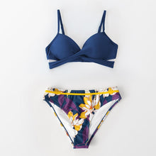 将图片加载到图库查看器，Push Up Floral Bikini Sets Women Two Pieces Swimsuits Women's Bathing Suits Push Up Halter Bandage Bikini Floral Printing Swim Bottoms Two Piece Swimsuits New Girl Beach Bathing Suits Swimwear

