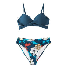 将图片加载到图库查看器，Push Up Floral Bikini Sets Women Two Pieces Swimsuits Women's Bathing Suits Push Up Halter Bandage Bikini Floral Printing Swim Bottoms Two Piece Swimsuits New Girl Beach Bathing Suits Swimwear

