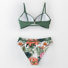 将图片加载到图库查看器，Push Up Floral Bikini Sets Women Two Pieces Swimsuits Women's Bathing Suits Push Up Halter Bandage Bikini Floral Printing Swim Bottoms Two Piece Swimsuits New Girl Beach Bathing Suits Swimwear
