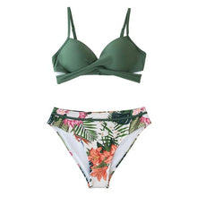 将图片加载到图库查看器，Push Up Floral Bikini Sets Women Two Pieces Swimsuits Women's Bathing Suits Push Up Halter Bandage Bikini Floral Printing Swim Bottoms Two Piece Swimsuits New Girl Beach Bathing Suits Swimwear
