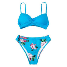 将图片加载到图库查看器，Push Up Floral Bikini Sets Women Two Pieces Swimsuits Women's Bathing Suits Push Up Halter Bandage Bikini Floral Printing Swim Bottoms Two Piece Swimsuits New Girl Beach Bathing Suits Swimwear
