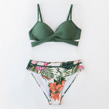将图片加载到图库查看器，Push Up Floral Bikini Sets Women Two Pieces Swimsuits Women's Bathing Suits Push Up Halter Bandage Bikini Floral Printing Swim Bottoms Two Piece Swimsuits New Girl Beach Bathing Suits Swimwear
