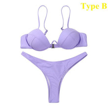 Load image into Gallery viewer, Push Up Unpadded Bikini Set Women 4 Colors Bandage Bikini Set Swimsuit Thong Bottom Swimwear Two Pieces Plain Bikini Bathing Suit Swimwear Bathing
