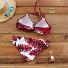 Load image into Gallery viewer, Push Up Women Bikinis Swimwear  Women's Bathing Suits Push Up Halter Bandage Bikini Floral Printing Swim Bottoms Two Piece Swimsuits Women Swimsuits Bathing Suit Halter  Leaf Print Beach Wear Plus Size
