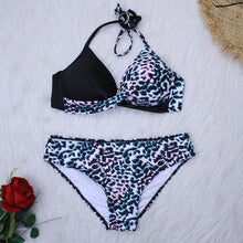 Load image into Gallery viewer, Push Up Women Bikinis Swimwear  Women's Bathing Suits Push Up Halter Bandage Bikini Floral Printing Swim Bottoms Two Piece Swimsuits Women Swimsuits Bathing Suit Halter  Leaf Print Beach Wear Plus Size
