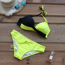 Load image into Gallery viewer, Push Up Women Bikinis Swimwear  Women's Bathing Suits Push Up Halter Bandage Bikini Floral Printing Swim Bottoms Two Piece Swimsuits Women Swimsuits Bathing Suit Halter  Leaf Print Beach Wear Plus Size
