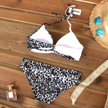 Load image into Gallery viewer, Push Up Women Bikinis Swimwear  Women's Bathing Suits Push Up Halter Bandage Bikini Floral Printing Swim Bottoms Two Piece Swimsuits Women Swimsuits Bathing Suit Halter  Leaf Print Beach Wear Plus Size
