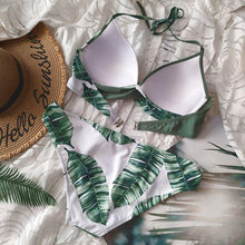Load image into Gallery viewer, Push Up Women Bikinis Swimwear  Women's Bathing Suits Push Up Halter Bandage Bikini Floral Printing Swim Bottoms Two Piece Swimsuits Women Swimsuits Bathing Suit Halter  Leaf Print Beach Wear Plus Size
