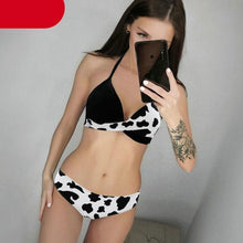 Load image into Gallery viewer, Push Up Women Bikinis Swimwear  Women's Bathing Suits Push Up Halter Bandage Bikini Floral Printing Swim Bottoms Two Piece Swimsuits Women Swimsuits Bathing Suit Halter  Leaf Print Beach Wear Plus Size
