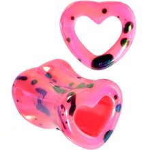 Load image into Gallery viewer, Black Speckled Pink Acrylic Heart Saddle Plug Set 4mm to 20mm
