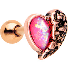 Load image into Gallery viewer, Pink Faux Opal Rose Gold Anodized Half Heart Tragus Cartilage Earring
