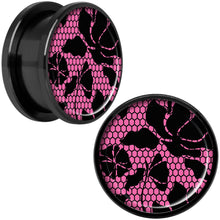 Load image into Gallery viewer, Pink Floral Lace Black Anodized Screw Fit Plug Set 18mm
