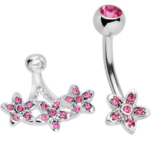 Load image into Gallery viewer, Pink Gem Field of Flowers Dangle Belly Ring
