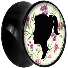 Load image into Gallery viewer, Black Acrylic Man Woman Floral Silhouette Saddle Plug Set 18mm
