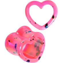 Load image into Gallery viewer, Black Speckled Pink Acrylic Heart Saddle Plug Set 4mm to 20mm
