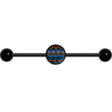 Load image into Gallery viewer, 14G Blue Orange Tribal Print Black Industrial Barbell 37mm
