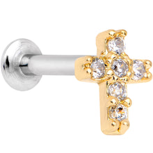 Load image into Gallery viewer, 5/16 Clear CZ Gold Tone Internally Threaded Cross Labret Monroe

