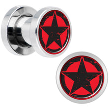 Load image into Gallery viewer, Black Red Distressed Star Steel Screw Fit Plug Set 2G
