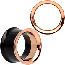 Load image into Gallery viewer, Black Rose Gold PVD Two Tone Screw Fit Tunnel Plug Set 3mm to 16mm
