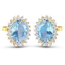 Load image into Gallery viewer, 2.36 Carat Genuine Aquamarine and White Diamond 14K Yellow Gold Earrings
