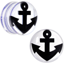 Load image into Gallery viewer, Clear Acrylic Black Anchor Saddle Plug Set 6mm to 20mm
