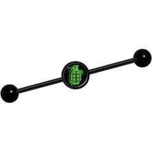 Load image into Gallery viewer, 14G Green Grenade Black Industrial Barbell 37mm
