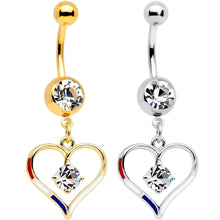 将图片加载到图库查看器，Clear Gem Gold PVD Red White and Blue Heart Belly Ring Set of 2
