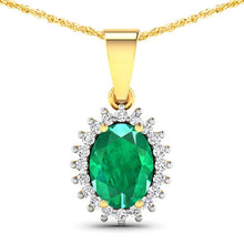 将图片加载到图库查看器，1.13 Carat Genuine Zambian Emerald and White Diamond 14K Yellow Gold Pendant
