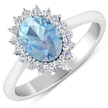 将图片加载到图库查看器，1.62 Carat Genuine Aquamarine and White Diamond 14K White Gold Ring
