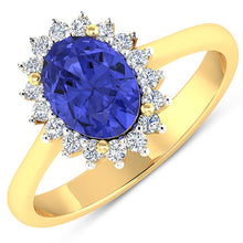 将图片加载到图库查看器，1.92 Carat Genuine Tanzanite and White Diamond 14K Yellow Gold Ring
