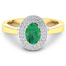 Load image into Gallery viewer, 0.88 Carat Genuine Zambian Emerald  and White Diamond 14K Yellow Gold Ring

