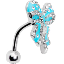 将图片加载到图库查看器，Clear Gem Bedazzled Blue Bow Top Mount Belly Ring
